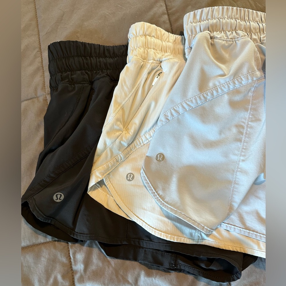 3 Pairs of Lululemon Track That High-Rise Lined Short 3", Size 10
